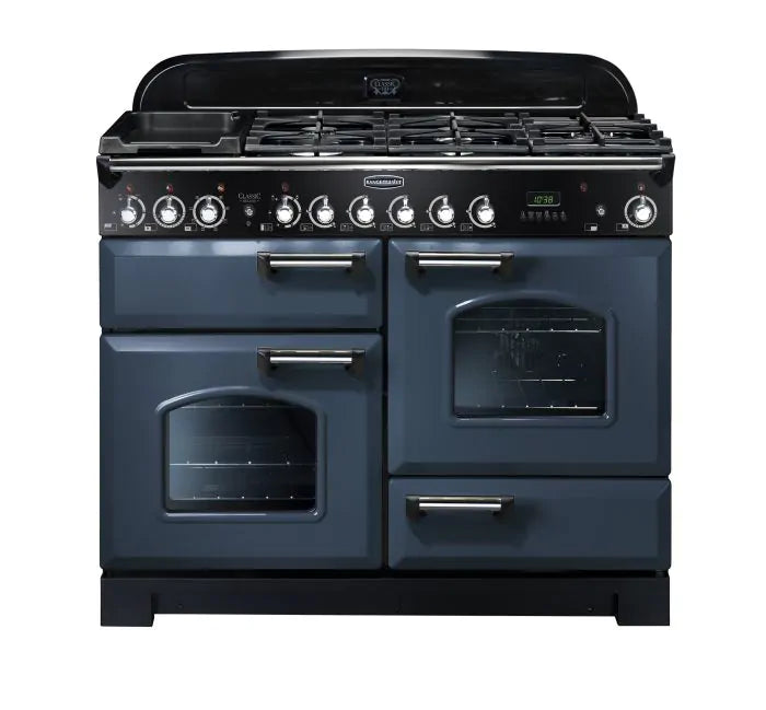 Rangemaster Classic Deluxe 110cm Dual Fuel Range Cooker | Stone Blue/Chrome | CDL110DFFSB/C