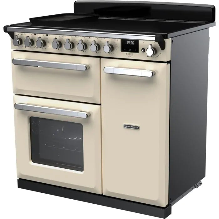 Rangemaster Estel Deluxe 90cm Induction Range Cooker | Pale Cream/Chrome | ESDL90EIPPCR/CM1