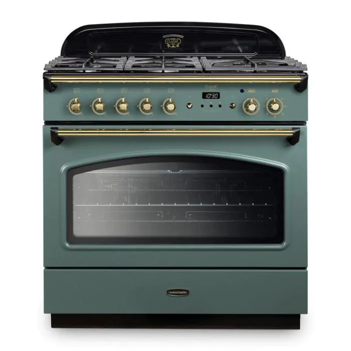 Rangemaster Classic FX 90cm Dual Fuel Range Cooker | Mineral Green/Brass | CLAS90FXDFFMG/B