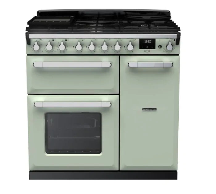 Rangemaster Estel Deluxe 90cm Dual Fuel Range Cooker | Mint/Chrome | ESDL90DFPMNT/CM1