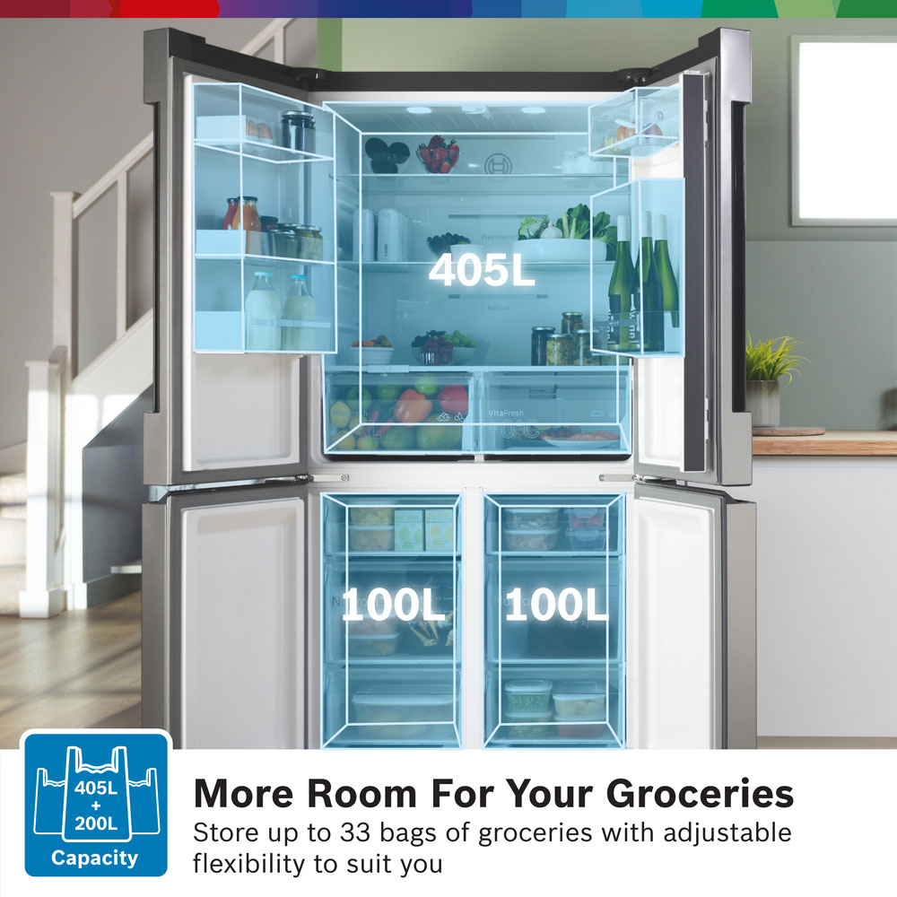 Bosch Series 4 Stainless Steel Multi-Door Fridge Freezer | KFN96VPEAG