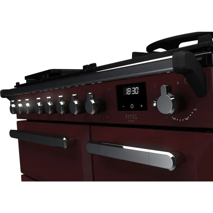 Rangemaster Estel Deluxe 90cm Dual Fuel Range Cooker | Bordeaux/Chrome | ESDL90DFPBOR/CM1