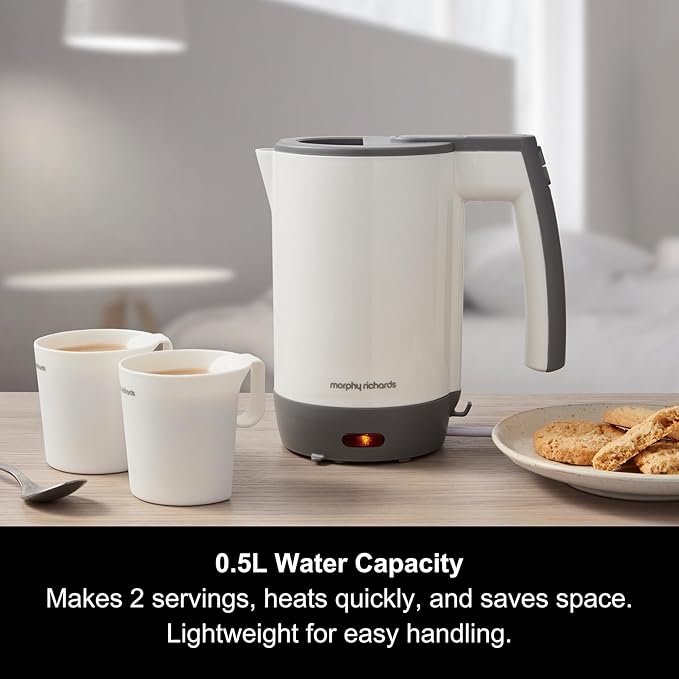 Morphy Richards Compact Travel Jug Kettle 0.5L | White & Grey | 107001