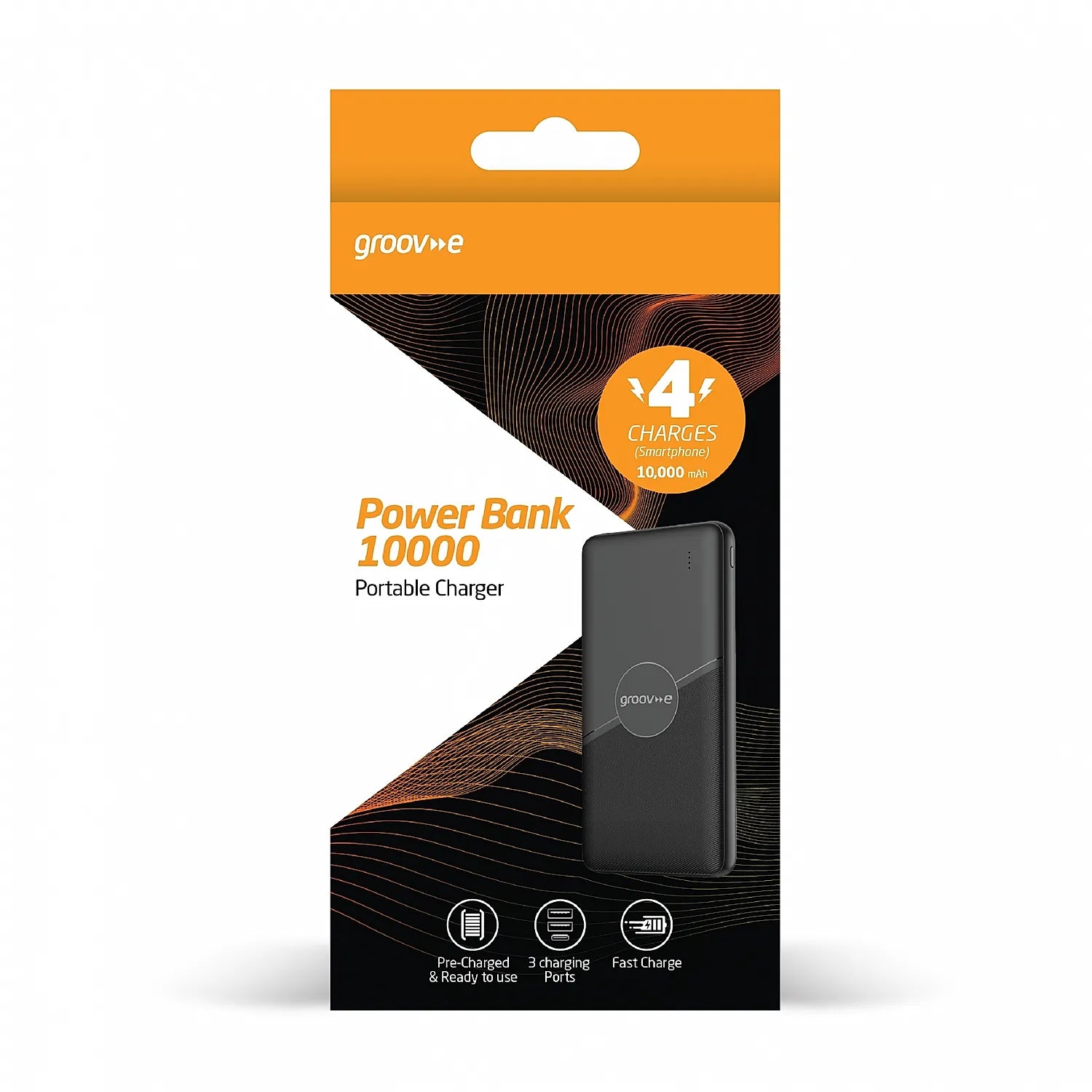 Groov-e 10,000mAh Portable Charger | Black | GV-CH10000