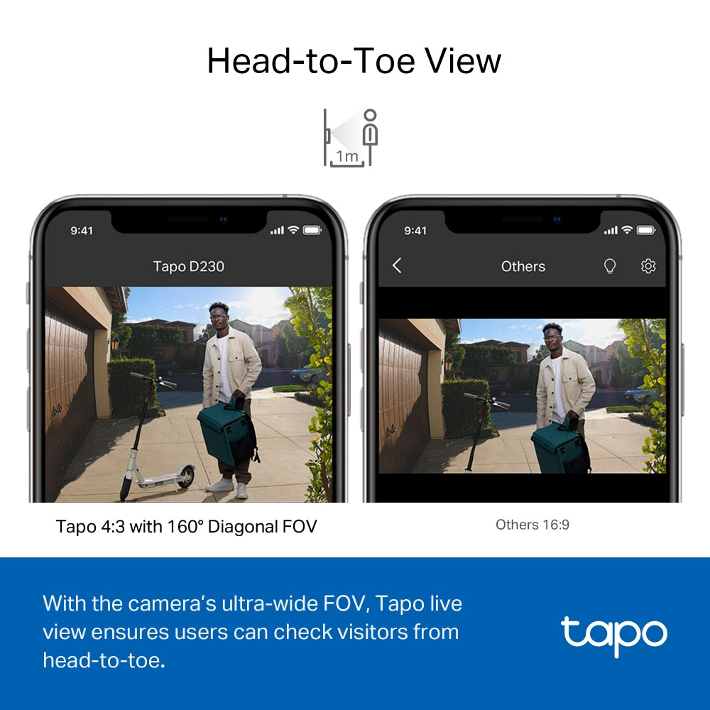 TP-Link Tapo D230S1 Battery-Powered 2K QHD Smart Video Doorbell with Chime