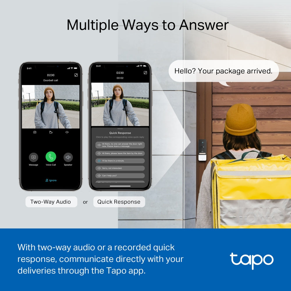 TP-Link Tapo D230S1 Battery-Powered 2K QHD Smart Video Doorbell with Chime