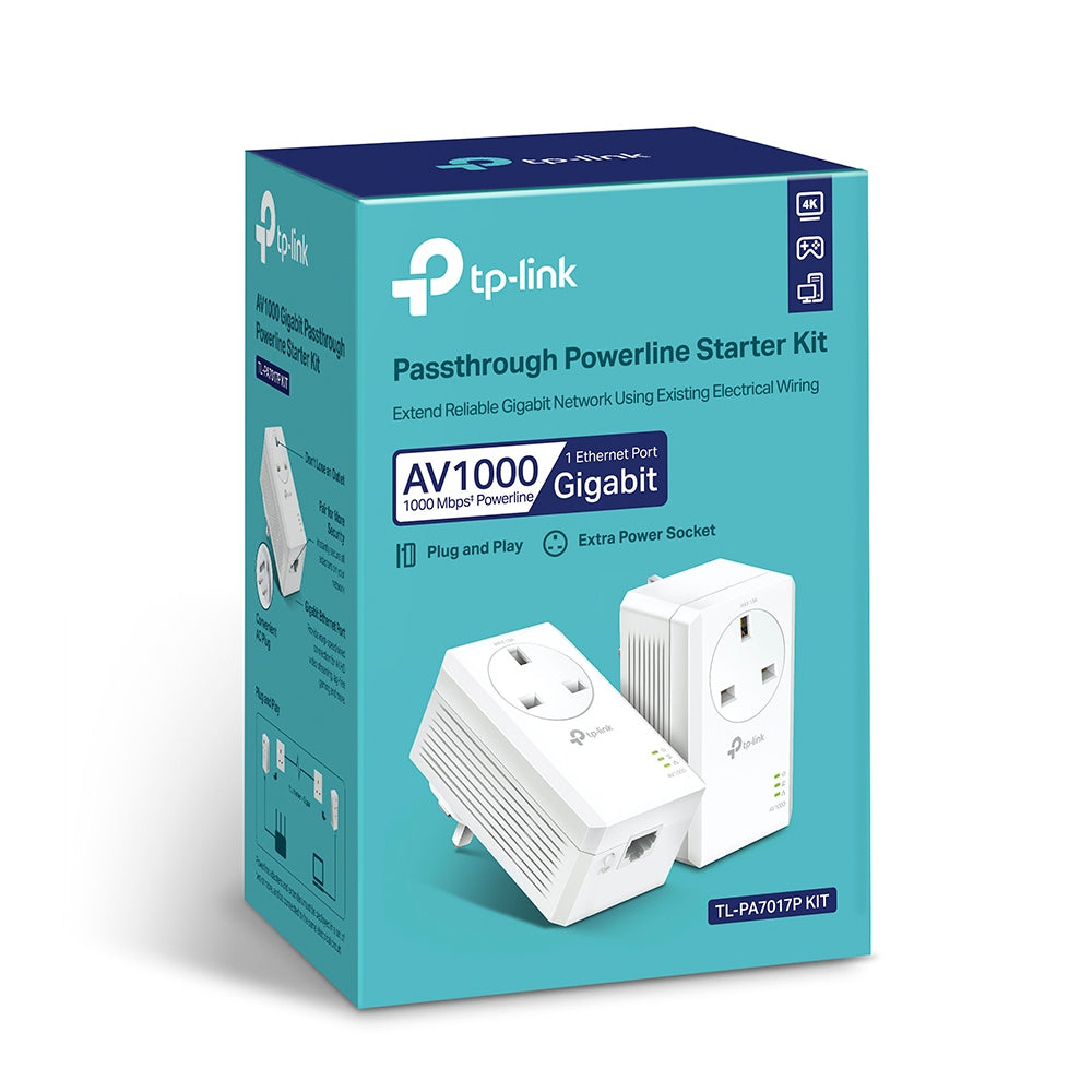 TP-Link TL-PA7017P KIT – AV1000 Gigabit Passthrough Powerline Starter Kit