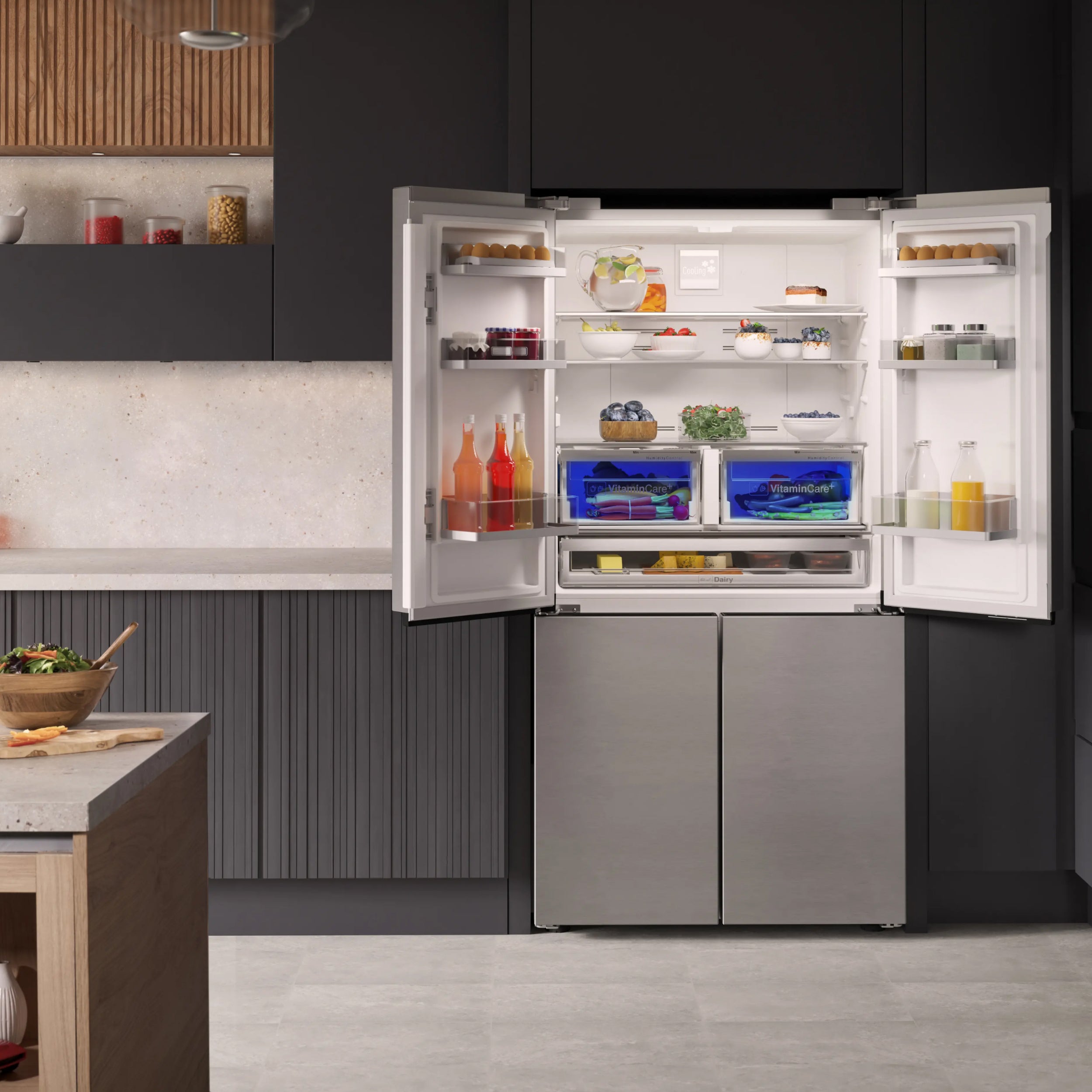 Blomberg American Fridge Freezer VitaminCare+ Brushed Steel | KQD114VPX