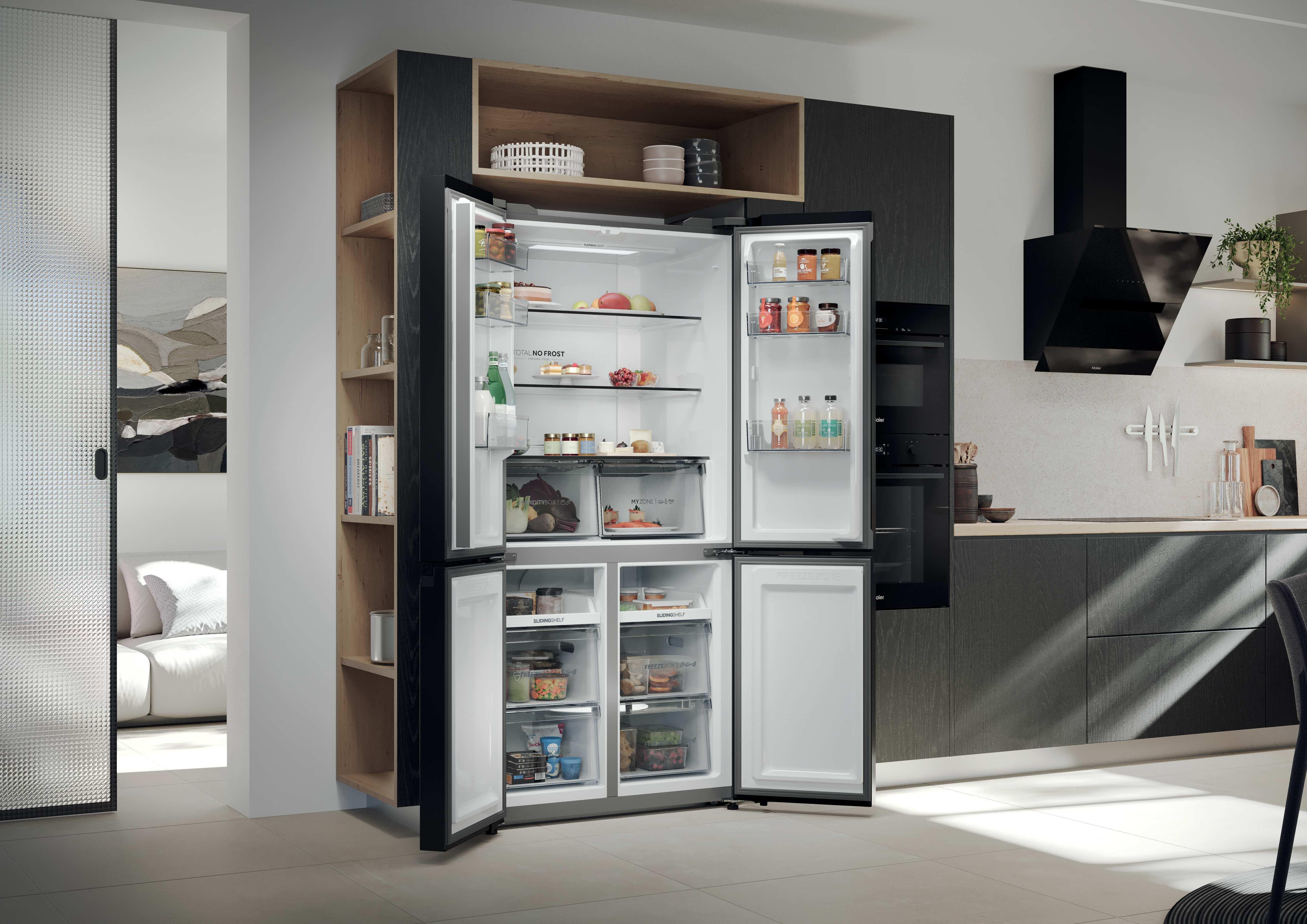 Haier Cube 90 Series 3 Slate Black American Fridge Freezer | HCR39F19ENPT