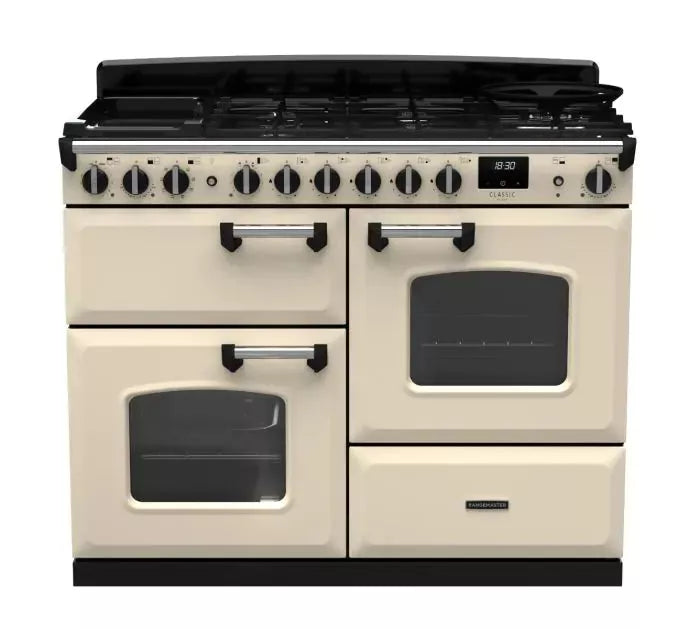 Rangemaster Classic Deluxe OC 110cm Dual Fuel Range Cooker | Pale Cream/Chrome | CLDLO110DFPPCR/CM1