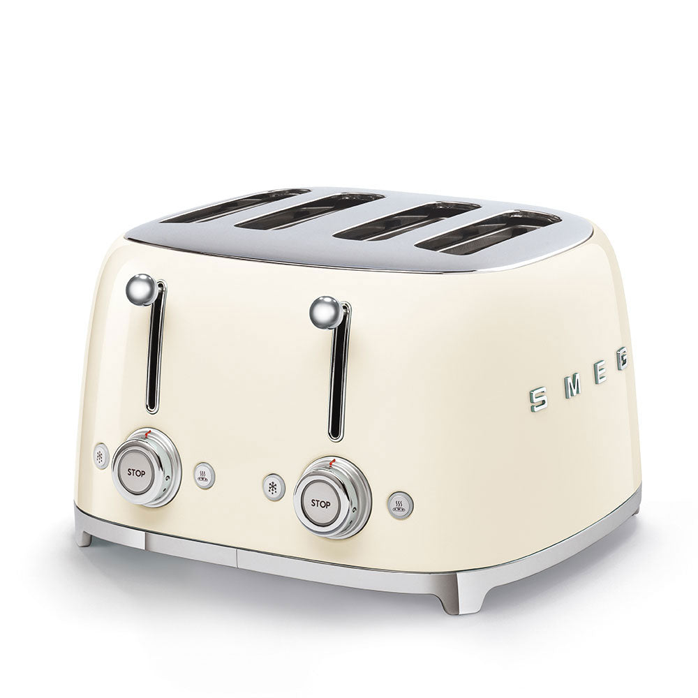 Smeg 50's Retro Style 4 slice toaster in cream with chrome accents